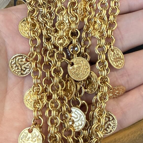 Vintage Faux Coin Dangle Necklace Long 56” Total Length Gold Tone - Picture 6 of 6